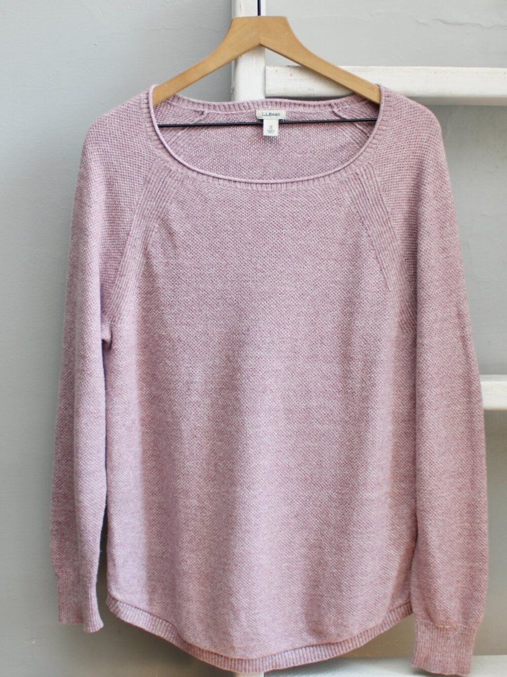 LL Bean Recycled Cotton Knit Rolled Scoop Neck Light Purple Sweater Size Medium - Picture 1 of 4